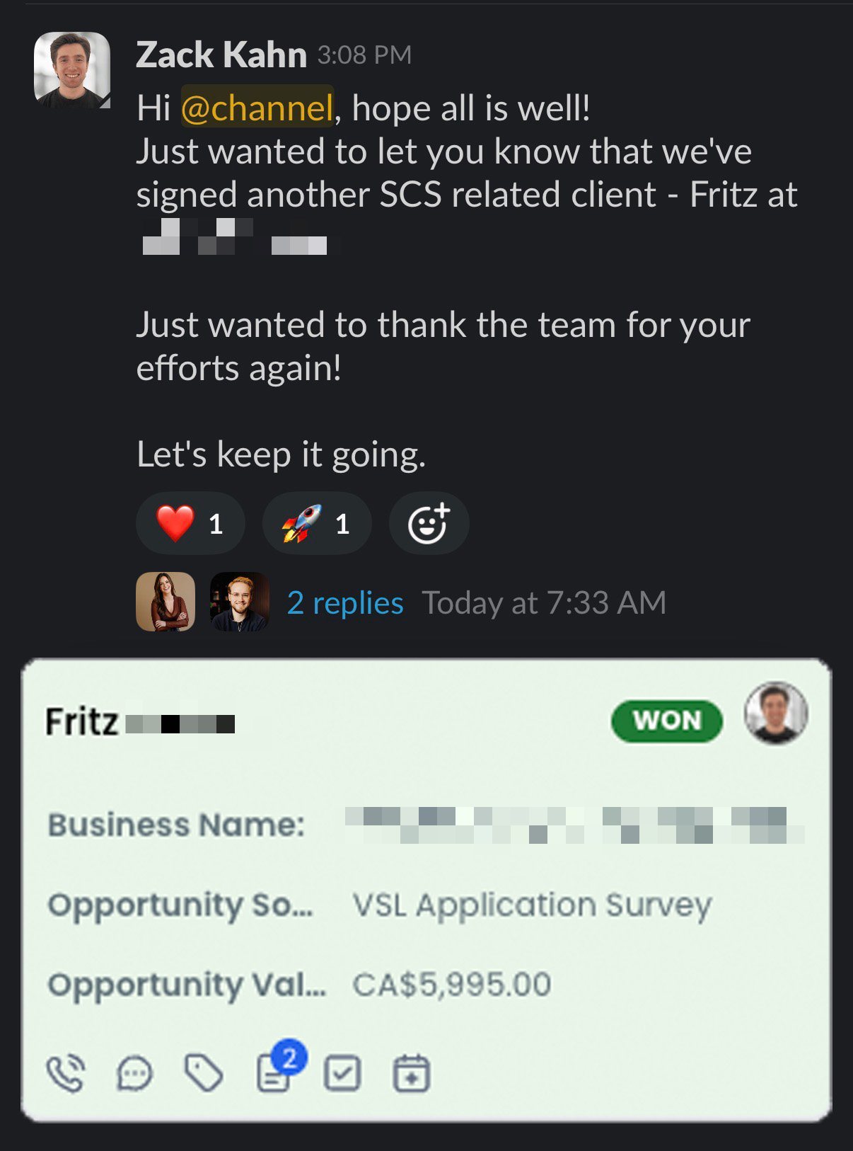 Zack monthly client close
